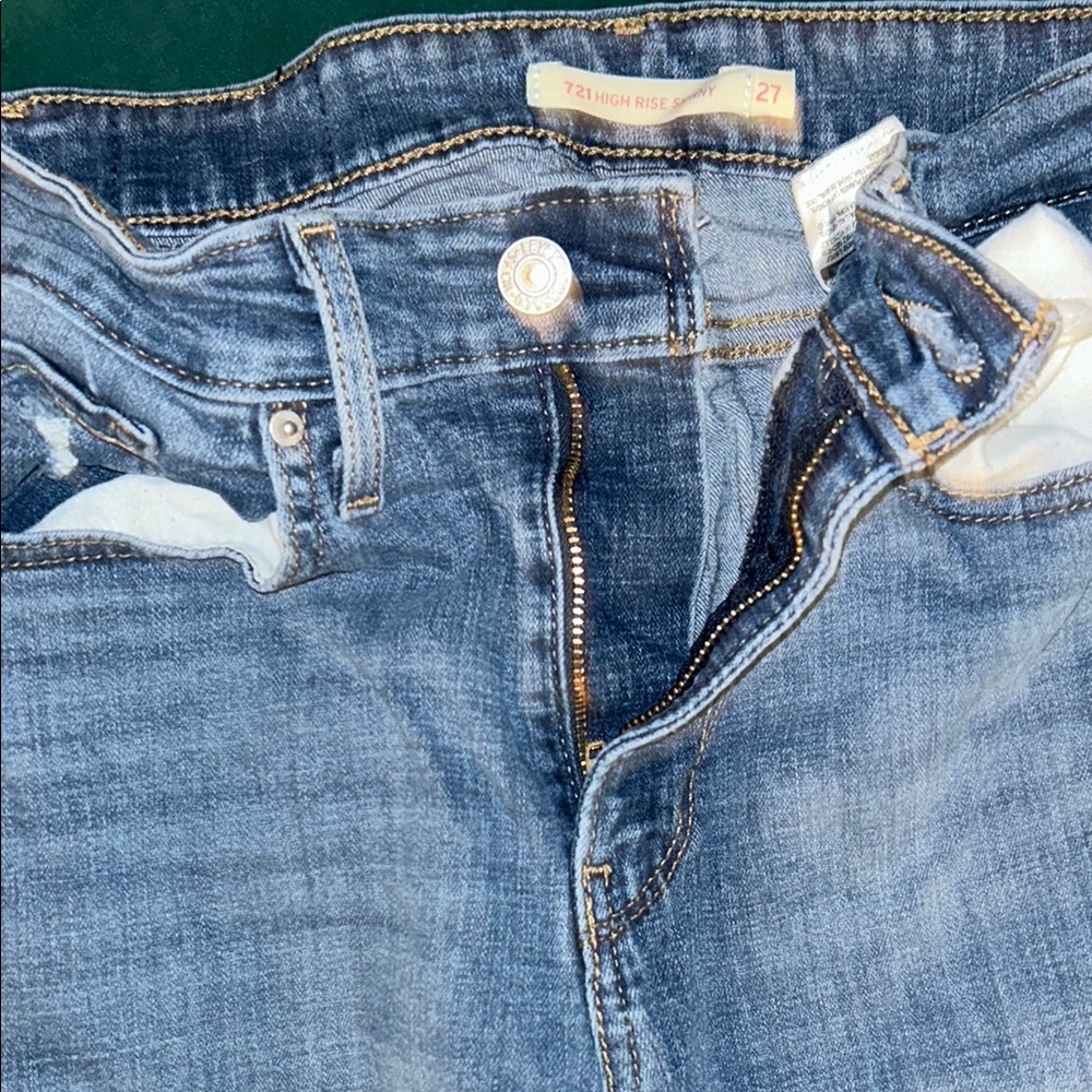 High Rise Blue Denim Jeans with Sturdy Waistband